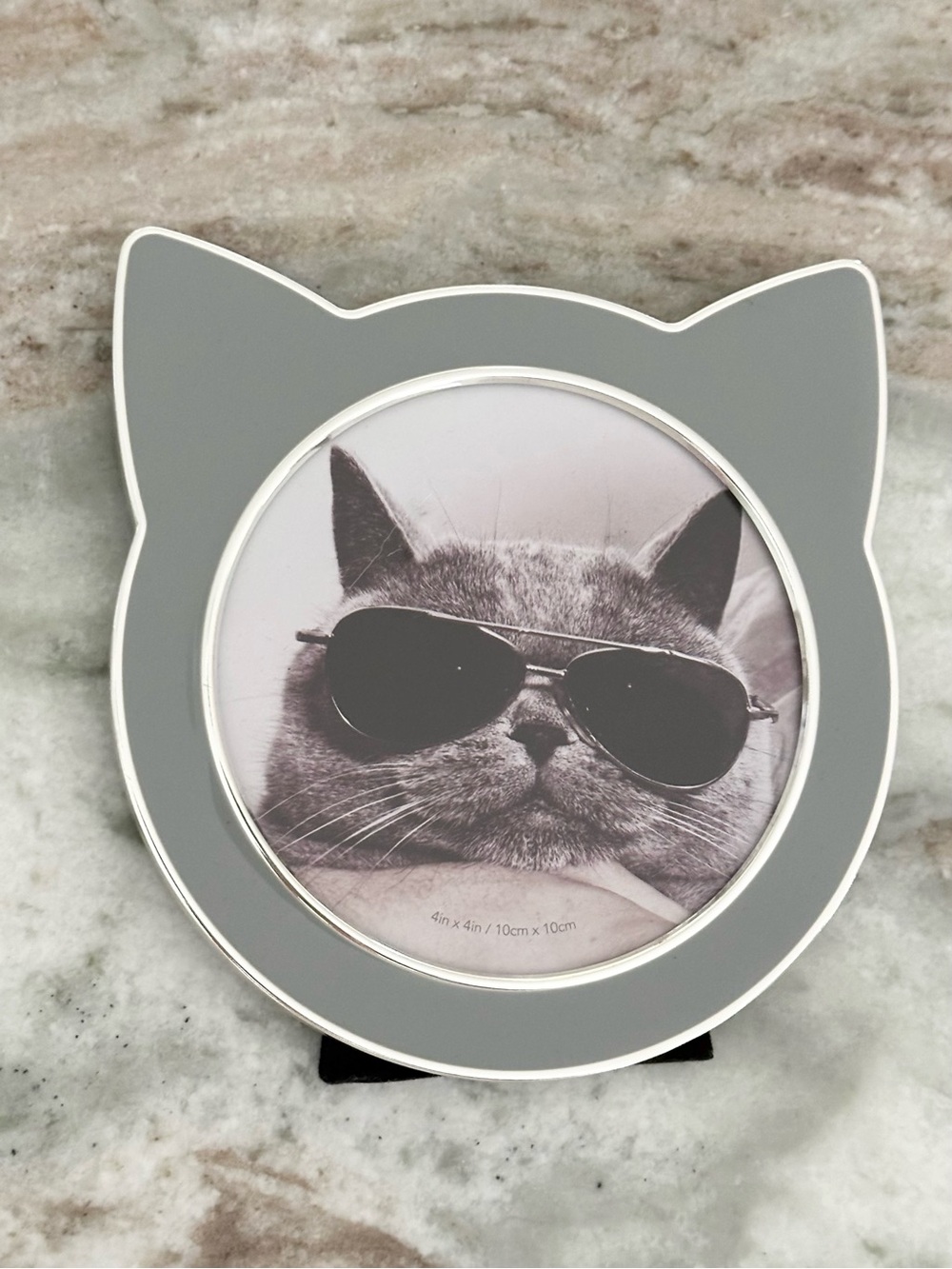 4x4 Round Kitty Cat Picture Frame - Grey & Silver - Picture 8 of 12